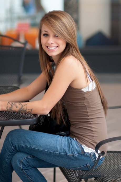 Naughty solo girl Riley Jensen flashes her tiny titties in public 87437200