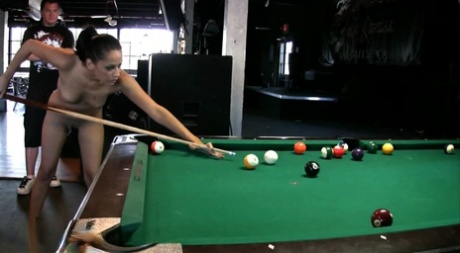 Female exhibitionist Cassidey shoots a game of pool while totally naked 21621256