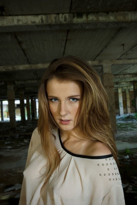 Teen solo girl Alice Smith touches her shaved pussy in an abandoned setting 38411931