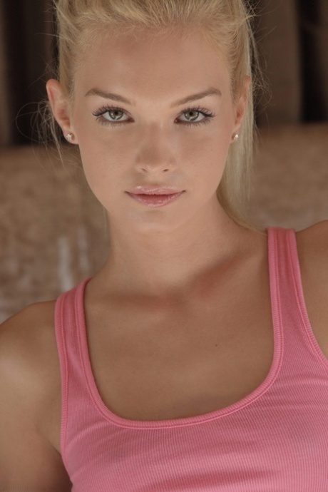 Skinny teen girl with blonde hair takes off her cotton panties to masturbate 41688255