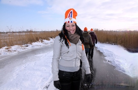 Young Dutch girls get naked while skating on ice in the outdoors 60206623