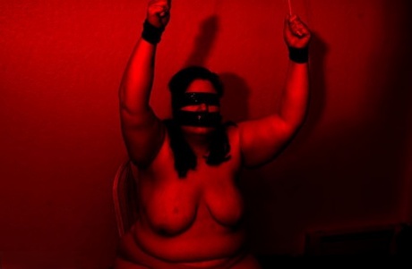 Overweight amateur Inked Oracle is tied up after being blindfolded on a bed 16448813