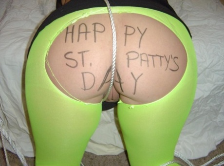 Chubby MILF with green hair is tied up before licking a cock in POV mode 65716194