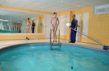 Young girl Glory skinny dips before having sex with the old pool cleaner 93184286