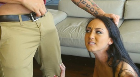 Dark haired teen takes a facial cumshot after a hard fuck is complete 24443272