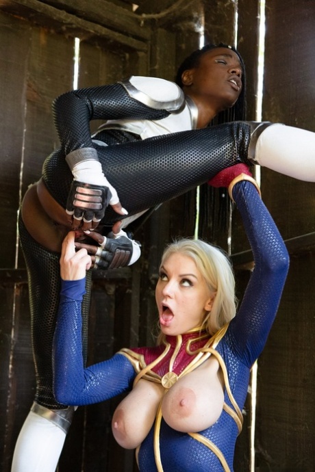 Hot blonde and a black chick eat ass during lesbian sex in cosplay attire 83573662