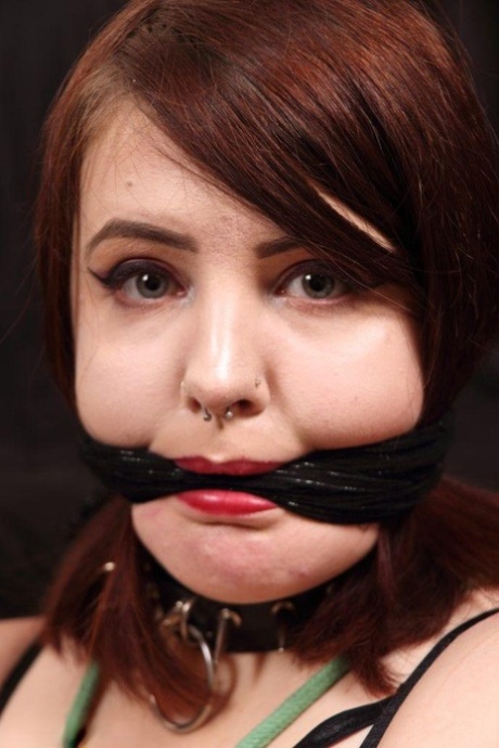 Overweight girl is tied up and cleave gagged in her pretties and slave collar 69473456