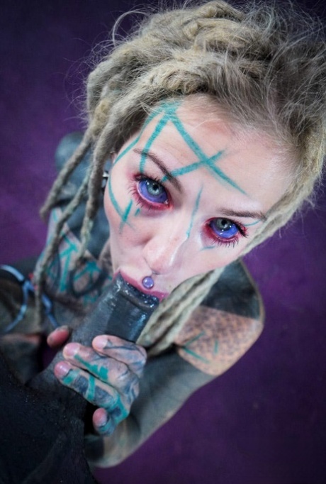 Heavily tattooed girl fingers her asshole while giving a blowjob 21819843