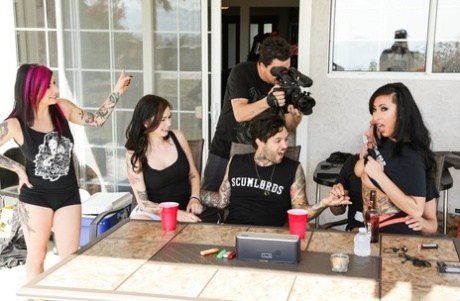 Tattooed chicks Joanna Angel and Lily Lane partake in a 3some after beers 98939523