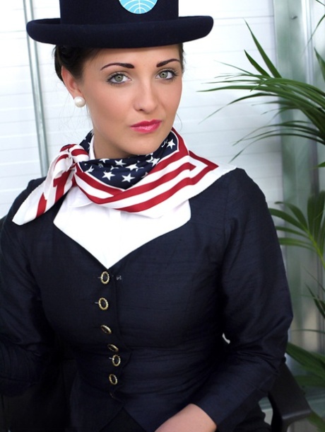 Hot air hostess strips down to her exotic stockings and red panties at work 42047726
