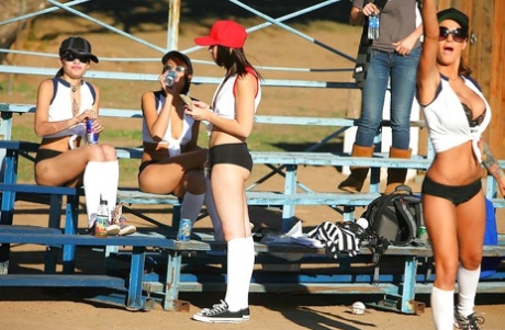 Hot Bridgette B and Angelina Valentine in shorts show huge tits 63470050