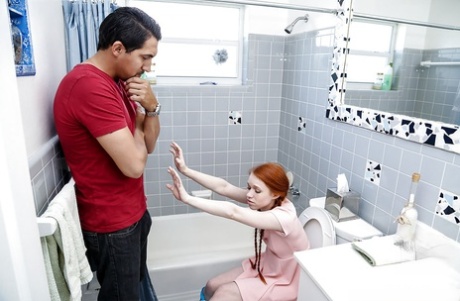 Natural redhead teen Dolly Little giving large dick CFNM oral sex in pigtails 82144576