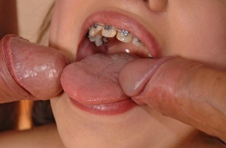Young girls with braces happily takes both of her lovers semen into her mouth 94699739